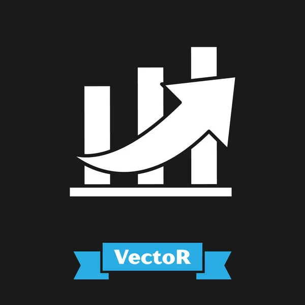 Branco Crescimento financeiro e ícone de moeda isolado no fundo preto. Aumentar a receita. Ilustração vetorial — Vetor de Stock