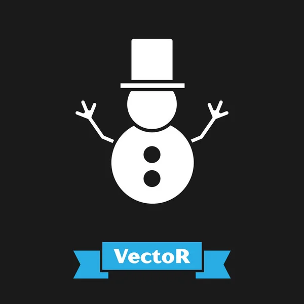 Ícone de boneco de neve branco Natal isolado no fundo preto. Feliz Natal e Feliz Ano Novo. Ilustração vetorial — Vetor de Stock