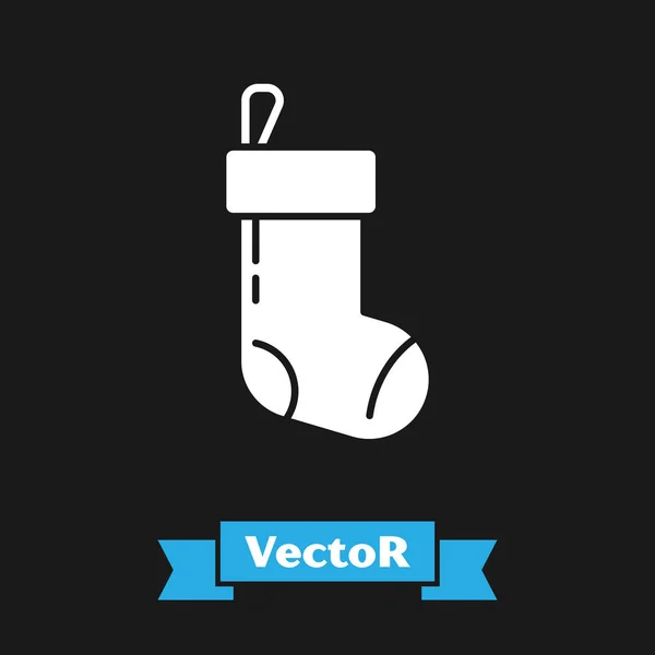 Icono blanco de la media navideña aislado sobre fondo negro. Feliz Navidad y Feliz Año Nuevo. Ilustración vectorial — Vector de stock