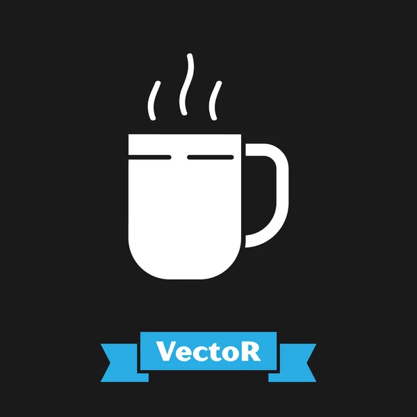 Белый Coffee Кубок иконка изолирована на черном фоне. Чашка чая. Горячий кофе. Векторная миграция — стоковый вектор