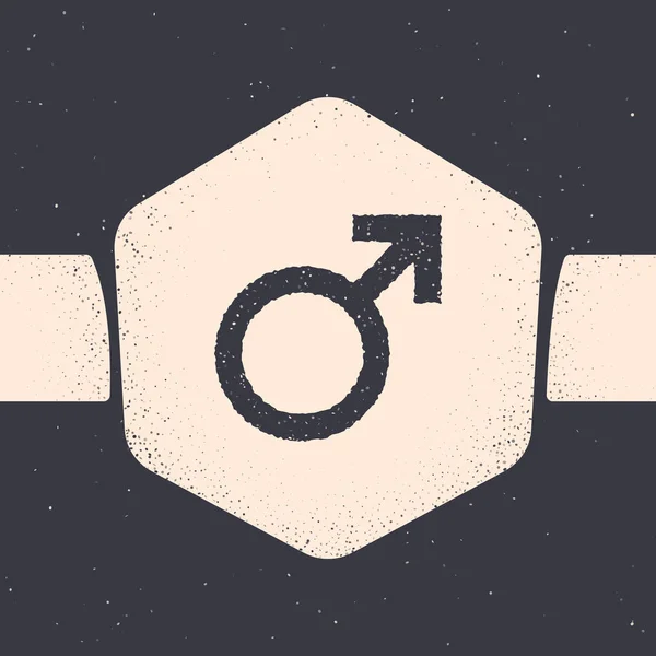Grunge Icono de símbolo de género masculino aislado sobre fondo gris. Dibujo vintage monocromo. Ilustración vectorial — Vector de stock