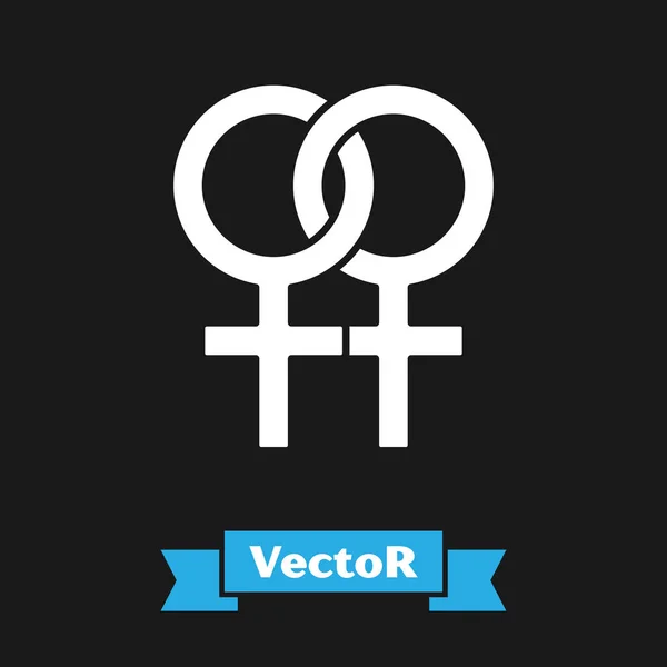 White Female gender symbol icon isolated on black background. Venus symbol. The symbol for a female organism or woman. Vector Illustration