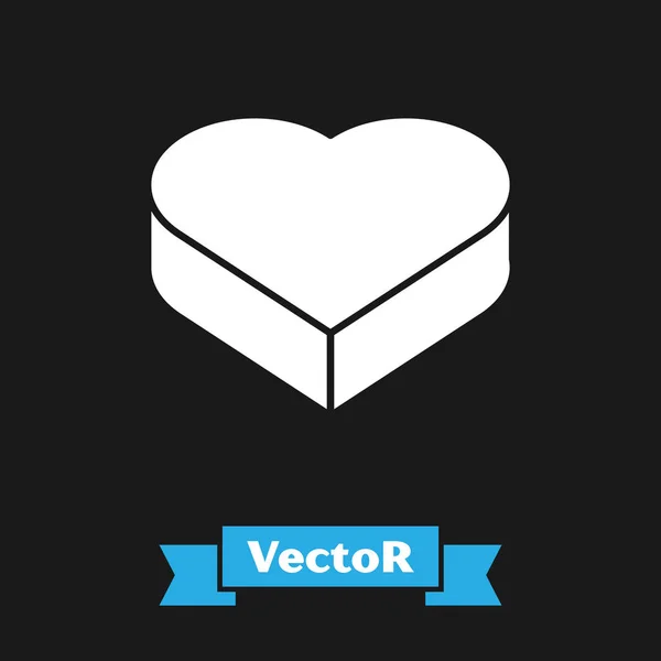 Caramelo blanco en forma de corazón caja y arco icono aislado sobre fondo negro. Día de San Valentín. Ilustración vectorial — Vector de stock