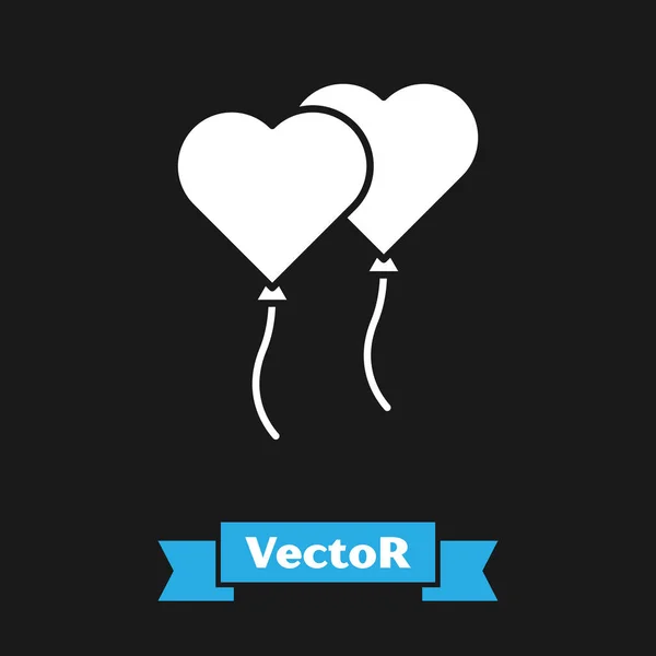 Globos blancos en forma de corazón con icono de cinta aislado sobre fondo negro. Día de San Valentín. Ilustración vectorial — Vector de stock