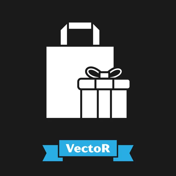 Icône boîte cadeau blanc isolé sur fond noir. Illustration vectorielle — Image vectorielle
