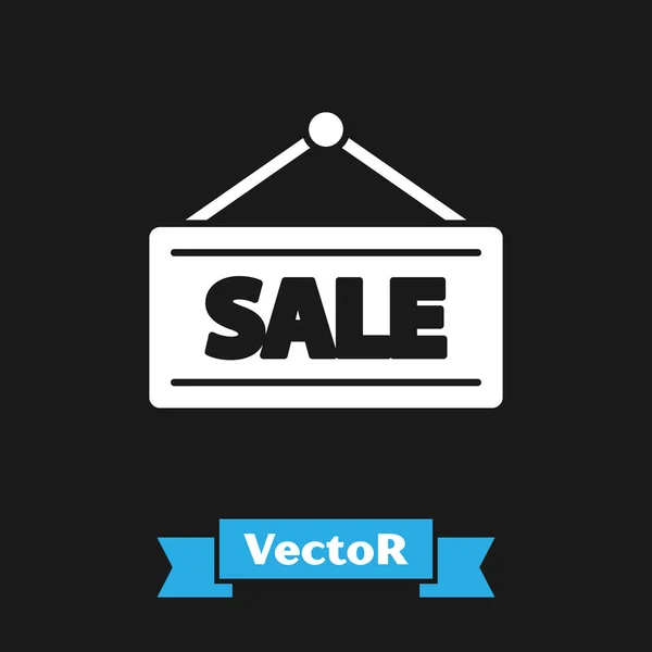 Wit ophangbord met tekst Sale icoon geïsoleerd op zwarte achtergrond. Signboard met tekst Verkoop. Vector Illustratie — Stockvector