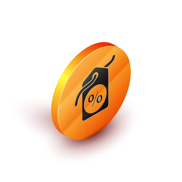 Isométrique pourcentage de réduction étiquette icône isolée sur fond blanc. Panneau d'achat. Panneau d'offre spéciale. Symbole de coupons de réduction. Bouton rond orange. Illustration vectorielle — Image vectorielle