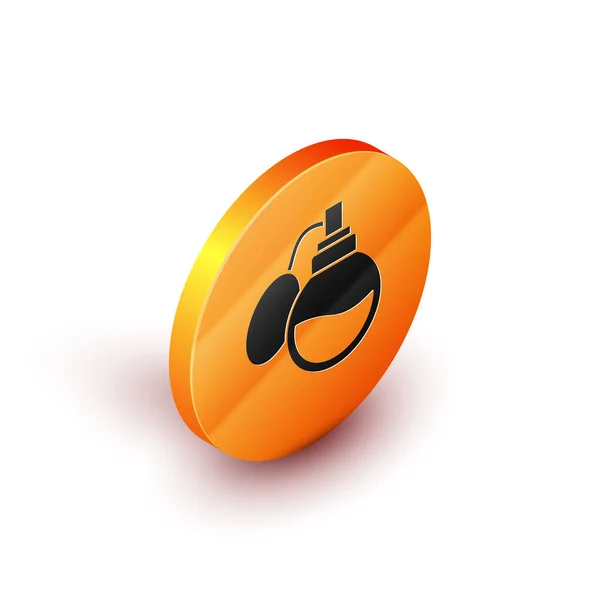 Ícone Isométrico Perfume isolado no fundo branco. Botão laranja círculo. Ilustração vetorial — Vetor de Stock