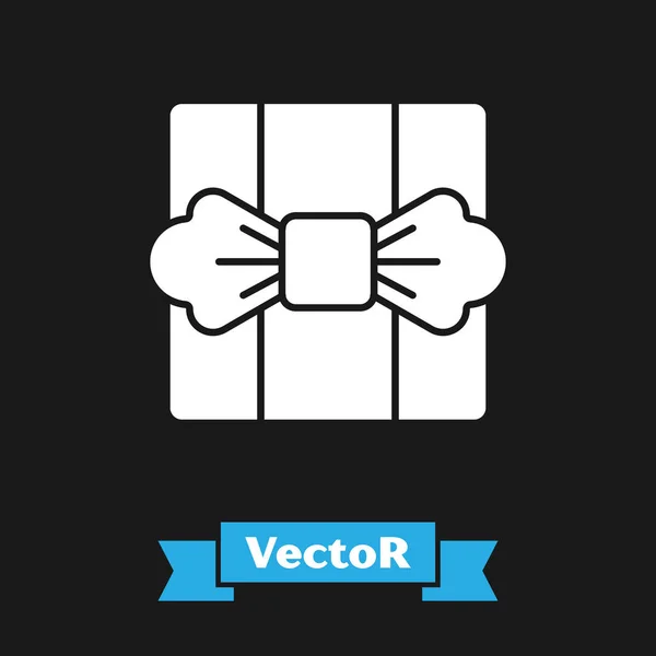 Icono de caja de regalo blanco aislado sobre fondo negro. Ilustración vectorial — Vector de stock