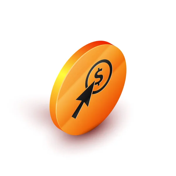 Isométrique Curseur et icône de pièce isolé sur fond blanc. Dollar ou symbole USD. Cash Banking signe de devise. Bouton rond orange. Illustration vectorielle — Image vectorielle