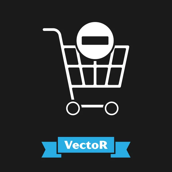 White Remove shopping cart icon isolated on black background. Online buying concept. Delivery service. Supermarket basket and X mark. Vector Illustration — Stock Vector