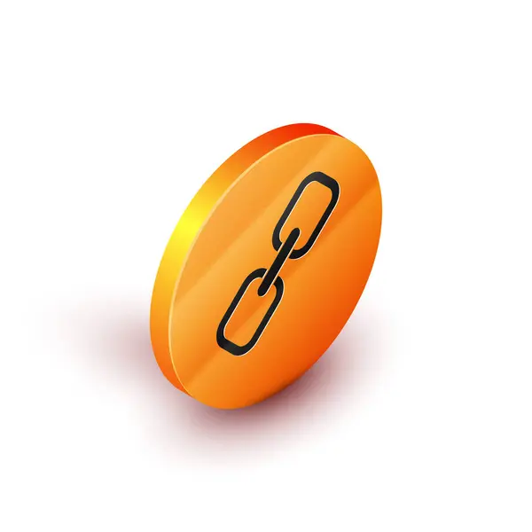 Isometrisk kedjelänk ikon isolerad på vit bakgrund. Link Single. Symbol för hyperlänkkedja. Orange cirkel knapp. Vektor illustration — Stock vektor