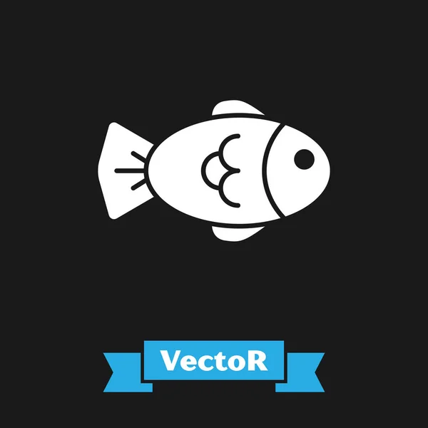 Значок Белая рыба выделен на черном фоне. Векторная миграция — стоковый вектор