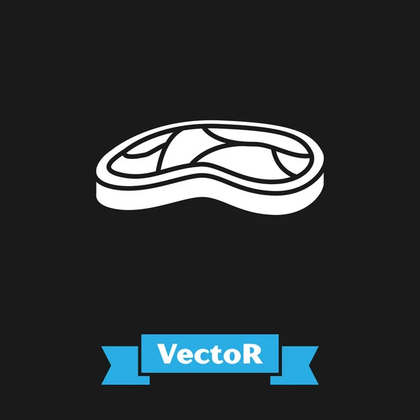 Weißes Steakfleisch-Symbol isoliert auf schwarzem Hintergrund. Vektorillustration — Stockvektor