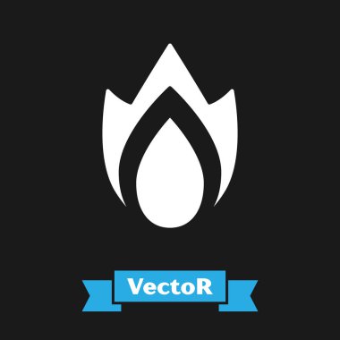 Beyaz Ateş alev simgesi siyah arkaplanda izole edildi. Isı sembolü. Vektör İllüstrasyonu