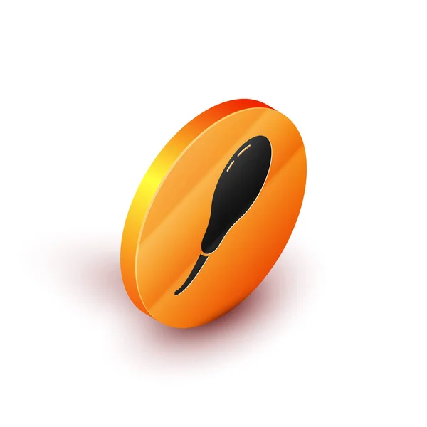 Ícone de perna de frango isométrico isolado no fundo branco. Batom de galinha. Botão laranja círculo. Ilustração vetorial — Vetor de Stock