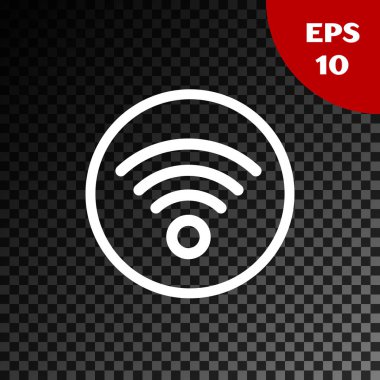 Beyaz Wi-Fi kablosuz internet ağı sembolü simgesi şeffaf karanlık arkaplanda izole edildi. Vektör İllüstrasyonu