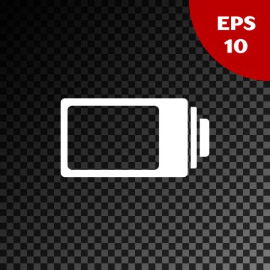 Beyaz pil şarj seviyesi göstergesi simgesi şeffaf koyu arka planda yalıtılmış. Vektör Illustration