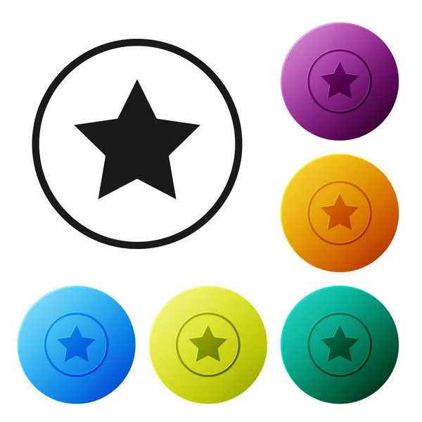 Black Star icon isolated on white background. Favorite, best rating, award symbol. Set icons colorful circle buttons. Vector Illustration — Stock Vector