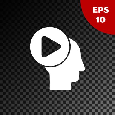 Çalma düğmesi simgesine sahip Beyaz Başlı insanlar şeffaf koyu arkaplanda izole edilmiş. Vektör İllüstrasyonu