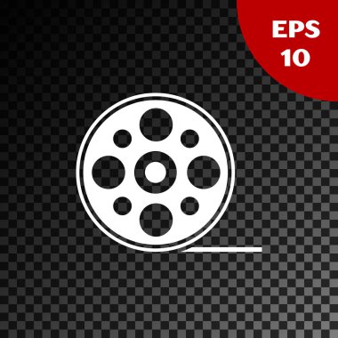 Beyaz Film makarası simgesi şeffaf koyu arkaplanda izole edildi. Vektör İllüstrasyonu