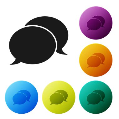 Siyah konuşma kabarcık sohbet simgesi beyaz arka planda yalıtılmış. İleti simgesi. İletişim veya yorum sohbet sembolü. Simgeler renkli daire düğmelerini ayarlayın. Vektör Illustration