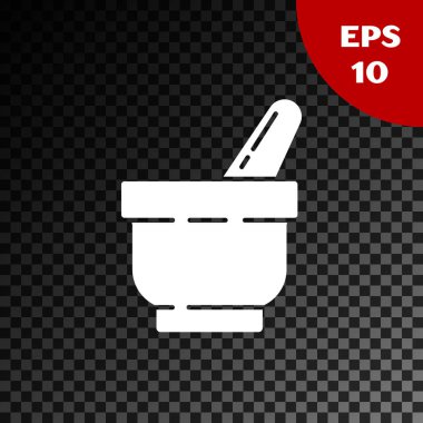 Beyaz havan topu ve tokmak simgesi şeffaf koyu arkaplanda izole edildi. Vektör İllüstrasyonu