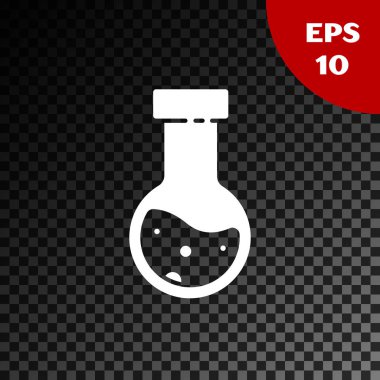 Beyaz test tüpü ve kimyasal test ikonu şeffaf koyu arkaplanda izole edilmiş. Laboratuvar cam levhası. Vektör İllüstrasyonu