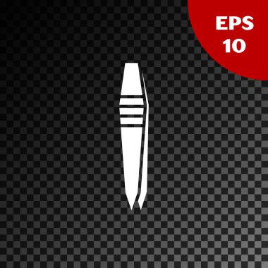 Beyaz cımbız simgesi, şeffaf koyu arkaplanda izole edilmiş. Vektör İllüstrasyonu