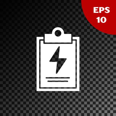 Kontrol listesi simgesine sahip beyaz laboratuvar panosu şeffaf koyu arkaplanda izole edildi. Kontrol listesi sembolü. Vektör İllüstrasyonu