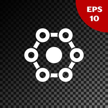 Beyaz Kimyasal Formül simgesi, şeffaf karanlık arka planda izole edildi. Yenilikçi tıp, sağlık, araştırma ve bilim için soyut altıgen. Vektör İllüstrasyonu