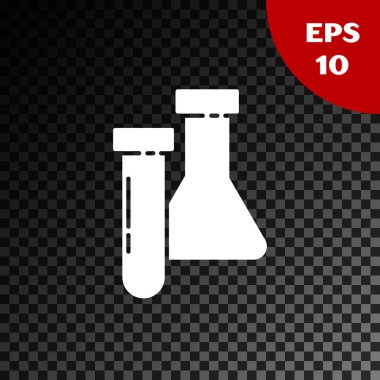 Beyaz test tüpü ve kimyasal test ikonu şeffaf koyu arkaplanda izole edilmiş. Laboratuvar cam levhası. Vektör İllüstrasyonu
