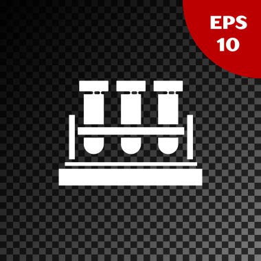 Beyaz test tüpü ve kimyasal test ikonu şeffaf koyu arkaplanda izole edilmiş. Laboratuvar cam levhası. Vektör İllüstrasyonu