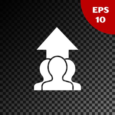 Beyaz Büyüme grafiği ve insanlarda şeffaf karanlık arka planda izole edilmiş kalabalık ikonu gelişimi. Arrow finansmanı arttır. Başarılı bir iş adamı. Vektör İllüstrasyonu