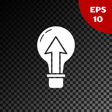 Beyaz Ampul simgesi şeffaf koyu arkaplanda izole edildi. Enerji ve fikir sembolü. Lamba elektrikli. Vektör İllüstrasyonu