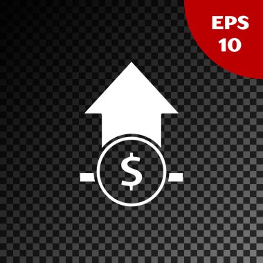 Beyaz Finansal büyüme ve madeni para simgesi saydam karanlık arka planda izole edilmiş. Gelirleri arttırıyorum. Vektör İllüstrasyonu