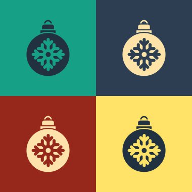 Renk arkaplanında izole edilmiş renkli Noel topu simgesi. Mutlu Noeller ve mutlu yıllar. Klasik tarzda çizim. Vektör İllüstrasyonu