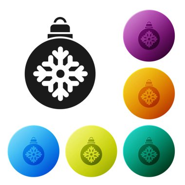 Siyah Noel balosu ikonu beyaz arka planda izole edilmiş. Mutlu Noeller ve mutlu yıllar. Renkli daire düğmelerini ayarlayın. Vektör İllüstrasyonu
