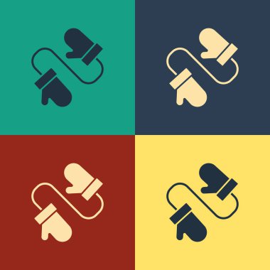 Renkli örgü Noel eldiveni ikonu rengi arkaplanda izole edilmiş. Mitten simgesi. Mutlu Noeller ve mutlu yıllar. Klasik tarzda çizim. Vektör İllüstrasyonu