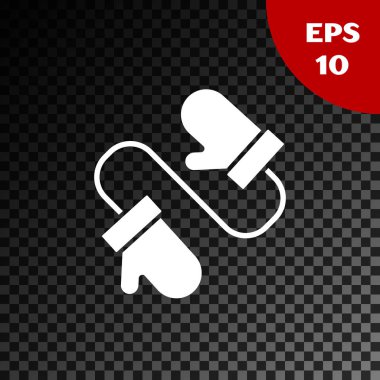 Beyaz örülmüş Noel eldiveni simgesi, şeffaf karanlık arka planda izole edilmiş. Mitten simgesi. Mutlu Noeller ve mutlu yıllar. Vektör İllüstrasyonu