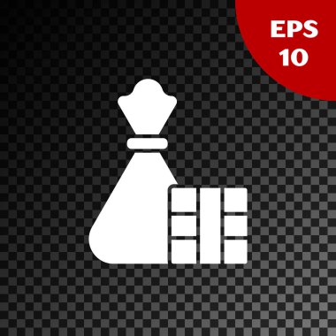 Beyaz hediye kutusu ve çanta simgesi şeffaf koyu arkaplanda izole edilmiş. Mutlu Noeller ve mutlu yıllar. Vektör İllüstrasyonu