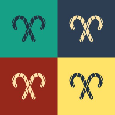 Renkli arka planda izole edilmiş çizgili renkli Noel şekeri çubuğu. Mutlu Noeller ve mutlu yıllar. Klasik tarzda çizim. Vektör İllüstrasyonu