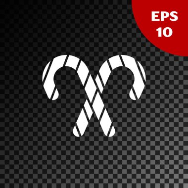 Şeffaf koyu arka planda izole edilmiş çizgili beyaz Noel şekerleme çubuğu. Mutlu Noeller ve mutlu yıllar. Vektör İllüstrasyonu