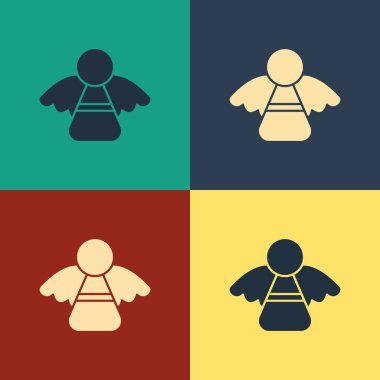 Renkli Noel meleği simgesi arkaplanda izole edilmiş. Klasik tarzda çizim. Vektör İllüstrasyonu