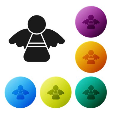 Siyah Noel meleği ikonu beyaz arka planda izole edilmiş. Renkli daire düğmelerini ayarlayın. Vektör İllüstrasyonu