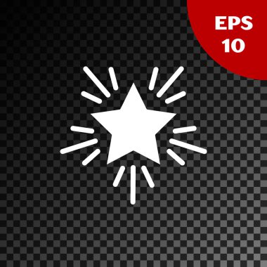 Beyaz Noel yıldızı simgesi, şeffaf karanlık arka planda izole edilmiş. Mutlu Noeller ve mutlu yıllar. Vektör İllüstrasyonu