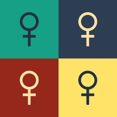 Renk arka planda yalıtılmış Renk Kadın cinsiyet simgesi. Venüs sembolü. Bir kadın organizması ya da kadın için sembol. Vintage tarzı çizim. Vektör İllüstrasyonu