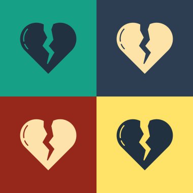 Kırık kalp ya da boşanma simgesi renk arkaplanında izole edilmiş. Aşk sembolü. Sevgililer Günü. Klasik tarzda çizim. Vektör İllüstrasyonu