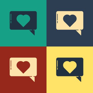 Renk Beğeni ve kalp simgesi renk arkaplanında izole. Karşıt Bildirim Simgesi. Insta 'yı takip et. Klasik tarzda çizim. Vektör İllüstrasyonu