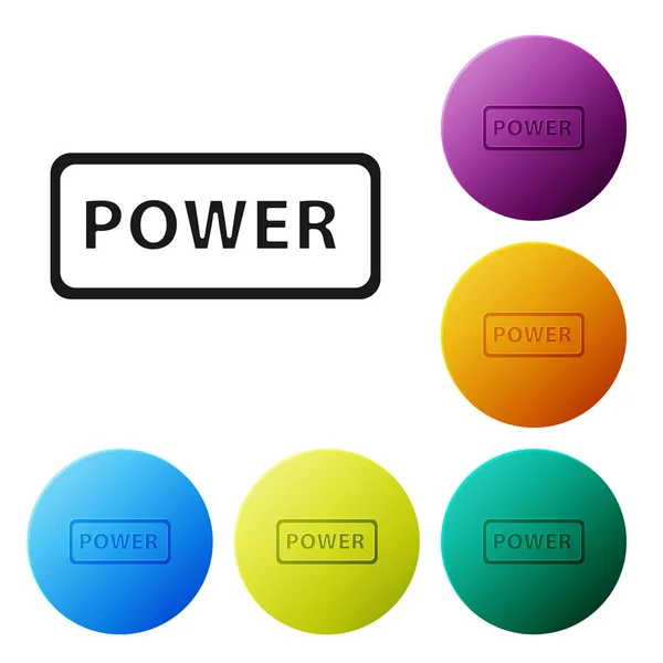 Ikon tombol Black Power diisolasi pada latar belakang putih. Mulai tanda. Mengatur ikon berwarna-warni tombol lingkaran. Ilustrasi Vektor - Stok Vektor